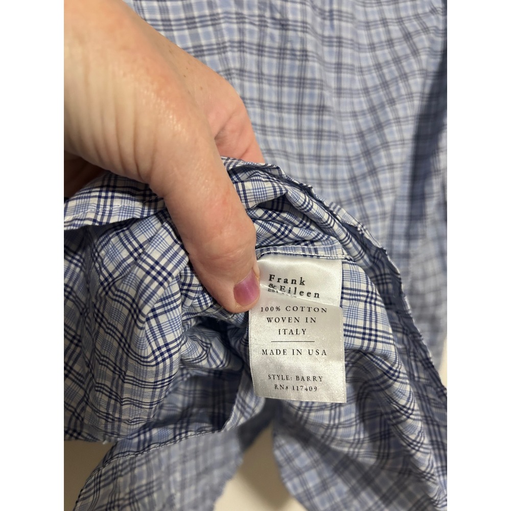Frank &‎ Eileen Barry Blue White Plaid Cotton Button Down Shirt XS Made in USA - Picture 6 of 6